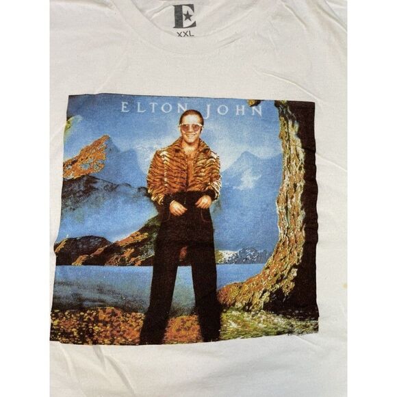 Elton John Graphic T-shirt Men XXL White Short Sleeve Music - Picture 2 of 6